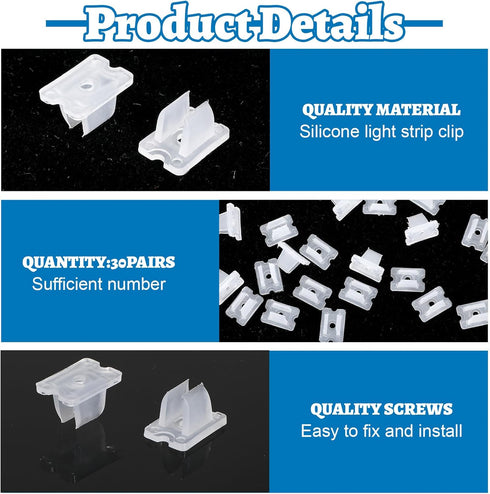 Nogeqi 30PCS 5mm 6mm LED Strip Light Clips with Screws, Waterproof LED Strip Mounting Clips Holder Mounting Bracket