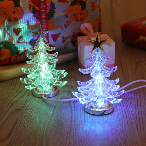 3Pcs 7-Color Angoily Tabletop Christmas Tree, Acrylic LED Night Lights USB Operated Christmas Decorations, Mini Xmas