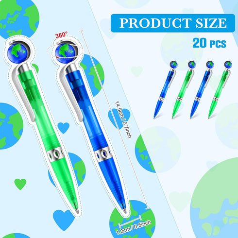 Teling Earth Pens Retractable Cute Globe Pens Bulk 1.0 mm Tellurion Shape Earth Day Pens Black Ink World Ballpoint Pens for Kids Adults Accessories School Office Decoration Supplies(20 Pcs) by Teling