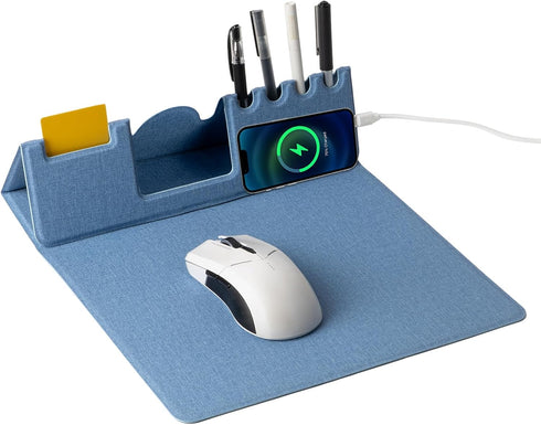 Tongyanat Mouse Pad with Phone Holder & Pen Holders, Wireless Charging Desk Mat,