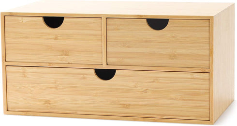 Wisuce Mini Bamboo Desk Organizer - 3 Drawer Tabletop Storage Box for Office and Home Supplies, No Assembly Required
