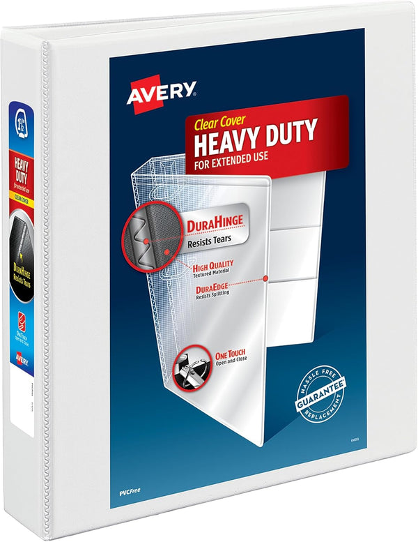 Avery Heavy-Duty View 3 Ring Binder, 1.5" One Touch Slant Rings, Holds 8.5" x 11" Paper, 1 White Binder