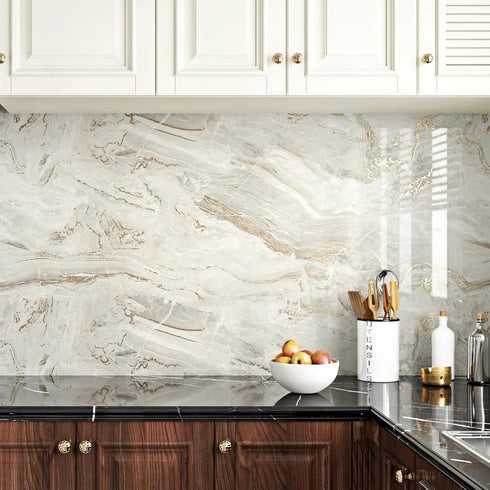 Grey/Gold Marble Contact Paper for Desk Top, Waterproof Peel and Stick Wallpaper for Kitchen Cabinets 15.8x78.7 Inch