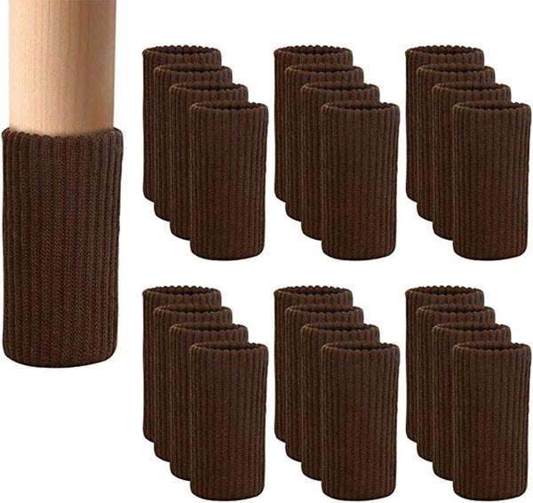 24 PCs Furniture Leg Socks - Coffee Knitted Furniture Socks, Double Thickness