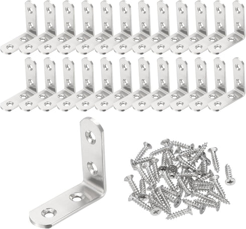 PATIKIL 24 Pcs Metal L-Shape Brackets, 45mm x 45mm (1.8"x1.8") 90 Degree