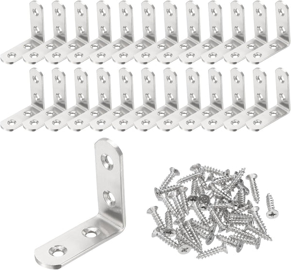 PATIKIL 24 Pcs Metal L-Shape Brackets, 45mm x 45mm (1.8"x1.8") 90 Degree