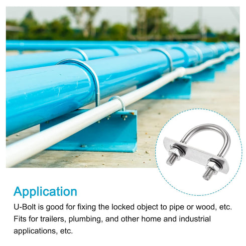 METALLIXITY U Bolts, 4 Sets (M8x35x60mm), Round 304 Stainless Steel U Bolt with Accessories for Construction, Pipe