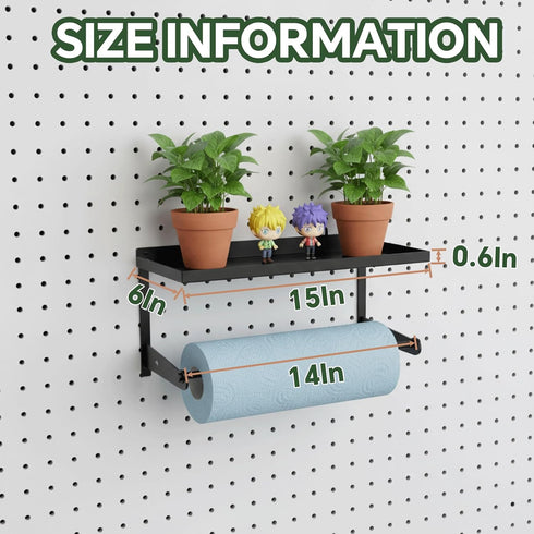 2 Pack Paper Towel Holder for Pegboard, Pegboard Paper Towel Holder with Shelf, Heavy Duty Peg Board Accessory