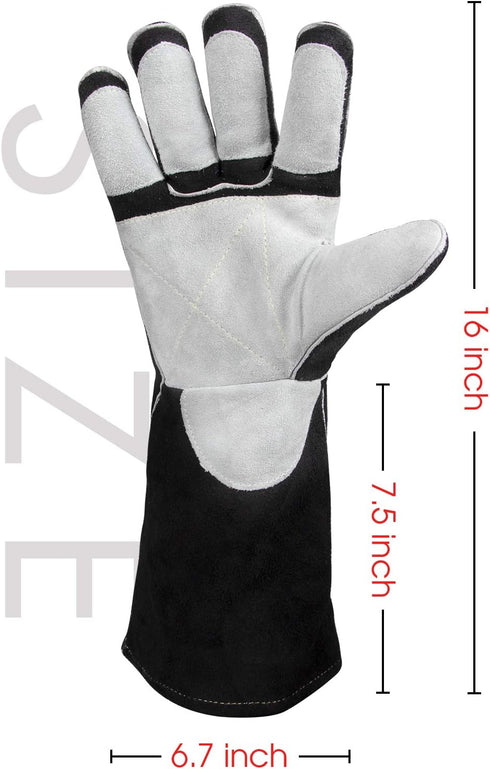 YESWELDER 16 Inches,932?,Leather Forge MIG Welding Gloves, with Kevlar Stitching Heat/Fire Resistant, Palm Reinforcements, Black-Gray
