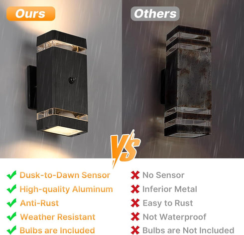 futxnziey 1 Pack, Outdoor Wall Lights Integrated LED Up Down Lights, Modern Black Outdoor Wall Light with Dusk to Dawn