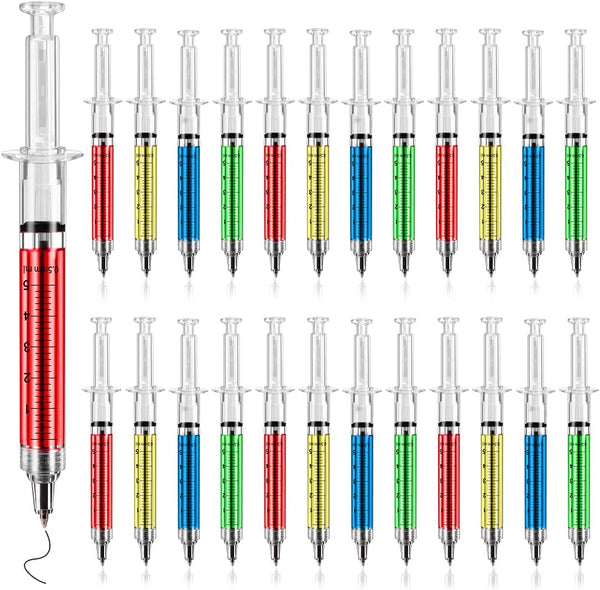 Multi-Color Syringe Pen, Writes in Black Ink, Nurse Pens, Office Supplies, 24 Pieces
