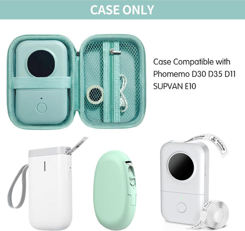 Case for Phomemo D30, D35, NIIMBOT D11, SUPVAN E10 Label Maker, Portable & Durable Green Storage Case