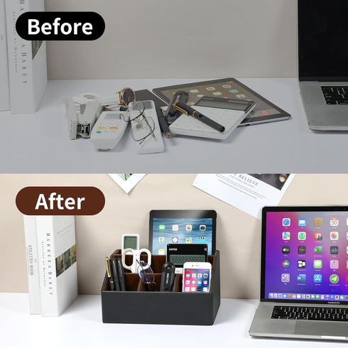 Pu Leather Desk Organizer, Multifunctional Storage Box with 5 Compartments, Office Accessories for Pen, Pencil,