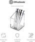 OfficeGoods Acrylic Pen & Pencil Holder - Modern Desk Organizer with Trapezoid Design - Silver Contrasting Metal Base