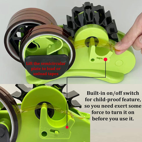 Green Multi-Roll Heat Tape Dispenser, Semi-Automatic for Heat Transfer Tape, 1" and 3" Core