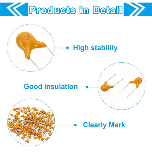 PATIKIL 0.1uf 50V Multilayer Ceramic Capacitors, 120 Pcs Assortment Kit for Power, Yellow