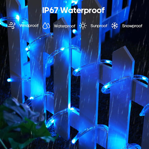 66FT 200LED 1800mAh IP67 8 ICRGB Solar Pool Lights for Above Ground, Solar Rope Lights Outdoor, Waterproof Blue String