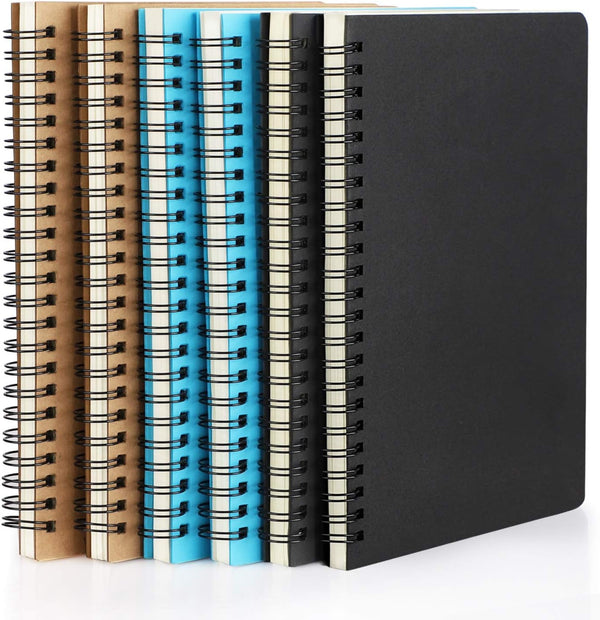 EUSOAR Spiral Ruled Notebook, A5 6 Packs, 5.5"X8.3", 120 Pages Lined Travel Writing Notebooks, 3 Colors Covers