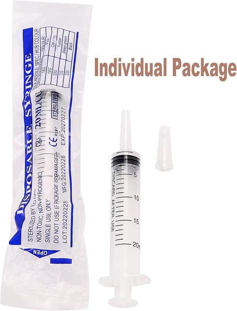 30 Pack 20ml Plastic Syringes for Scientific Labs, Measuring Liquids, Pets, Oil or Glue Applicator