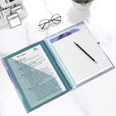 Hongri Clipboard Folio with Refillable Lined Notepad, Clipboards with 5 A4 Folders, Spiral Clip Board Portfolio (Purple