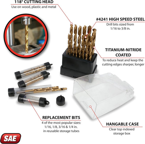 Performance Tool W9012 63pc Titanium Drill Bit Set