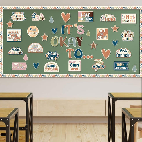 Mental Health Posters It's Okay to Boho Bulletin Board Set, Inspirational Positive Affirmations for School Office