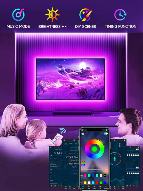 TV LED Lights, 13.1ft RGB Color Changing Light Strip for 45-65 Inch TV with Remote & Music Sync Control