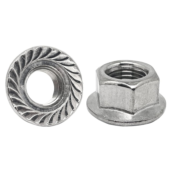 QINGSHENG M14-1.5mm Thread Pitch 304 Stainless Steel Flange Nut Hex Lock Nuts,Fine Tooth(4pcs)