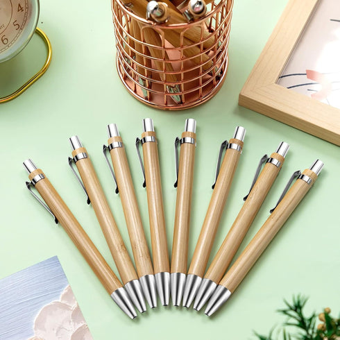 SATINIOR 150 Pcs Bamboo Ballpoint Pens - Wooden Retractable 1mm Black Ink Pen, Sustainable Writing Tools for Men & Women