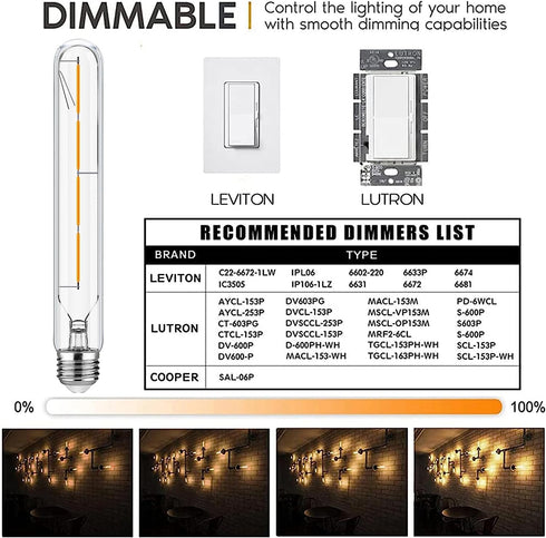 T10 Bulb,8.9 Inch Bulbs,40Watt 2700K 400lm,E26 4W t10 Bulb,LED Bulb,Dimmable Bulbs,Clear Glass,4 Pack. XININSUN Led