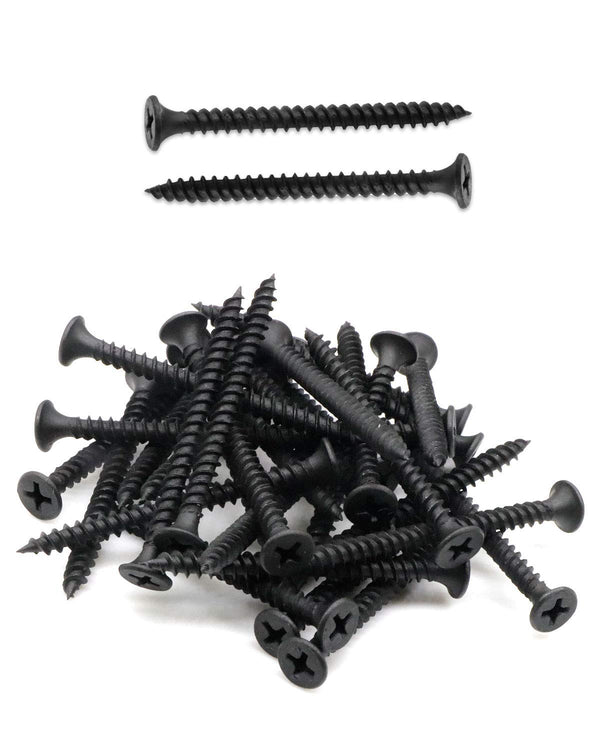 50pcs #8 x 2 Flat Head Phillips Drywall Screws, Fine Thread, Carbon Steel 1022A, Black Phosphate