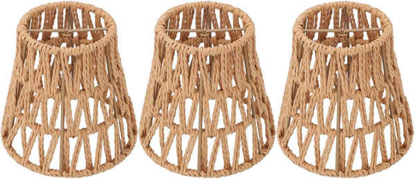 HEEPDD 3PCS Faux Rattan Lampshade, Rope Clamp/Holder On Lampshade for E14 Bulb, 9cm