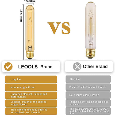 T10 Bulb 8W E26 Bulb 60 AC120V Dimmable 7.3inch Bulb 2700K 600lm E26 Bulb E26 Bulbs 6Pack Leools Amber LED Equal Edison