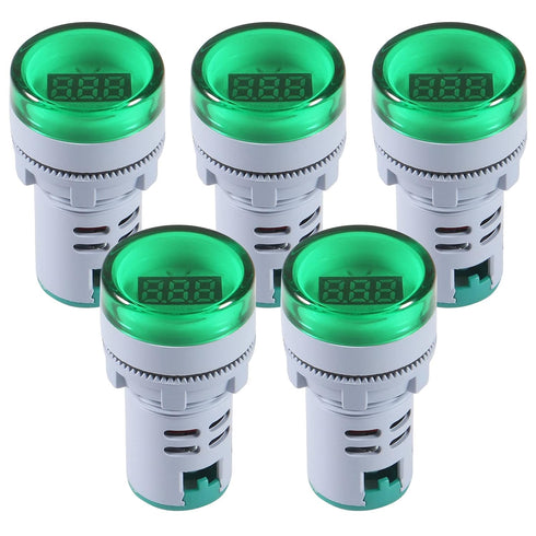 AITRIP 5PCS Digital DC Voltmeter LED Display Voltage Meter 20-500V Monitor with Green Indicator Round Lamp