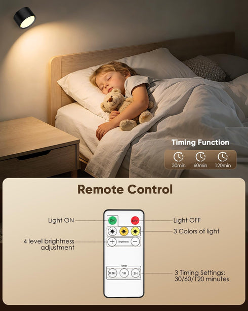 LINKEGO 2 3 Dimmable 360 1 Pack) LED Wall Mounted Lights Pcs with Remote, Rechargeable Wall Sconce with Color Temps