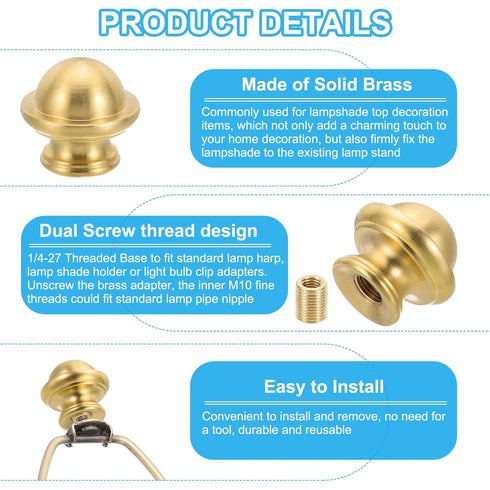 PATIKIL Lamp Finials Caps Knob, Solid Brass Lamp Shade Top Decoration Screw Cap Nuts with Brass Reducing Adapter