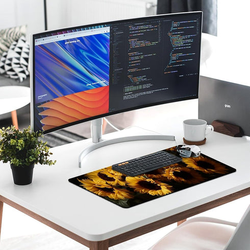 HFDSIFBUJ 30"x 16",Non-Slip Sunflower Bouquet Yellow Flowers Large Desk Mat Rubber Gaming Mouse Pad for Keyboard Office