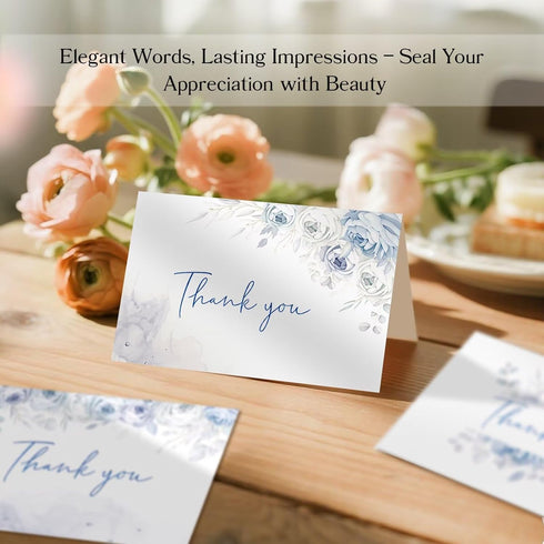 Oaken Leaford 48 Pack 6 Pre-Folded Floral Thank You Cards with Envelopes & Stickers, Elegant Designs for Wedding, Baby