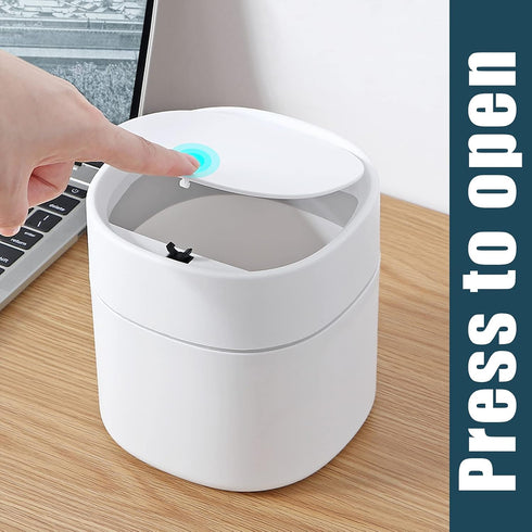 Mini Desk Trash Can with Lid with Trash Bags 180 pcs Press-Top 0.5 Gallon Tiny Countertop Waste Basket Small Table Top Plastic Covered Garbage Bin for Desk Top