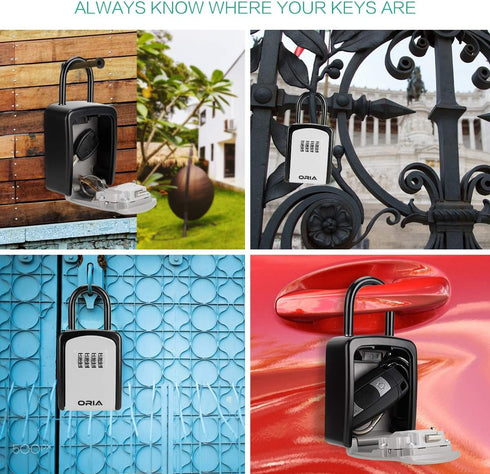 ORIA 4 Digit Combination Key Lock Box, Waterproof Key Safe for Indoor Outdoor, Holds 5 Keys, Silver