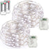 buways Fairy Lights, 2-Pack Battery Operated Waterproof Cool White 50 LED String Lights, 16.4ft Silver Wire with Remote