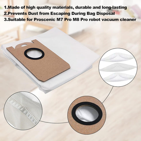 10 Pcs Leakproof Large Capacity Dust Bags for Proscenic M7 MAX M7 PRO M8, Kyvol Cybovac S31, Neabot NoMo N1+, N2