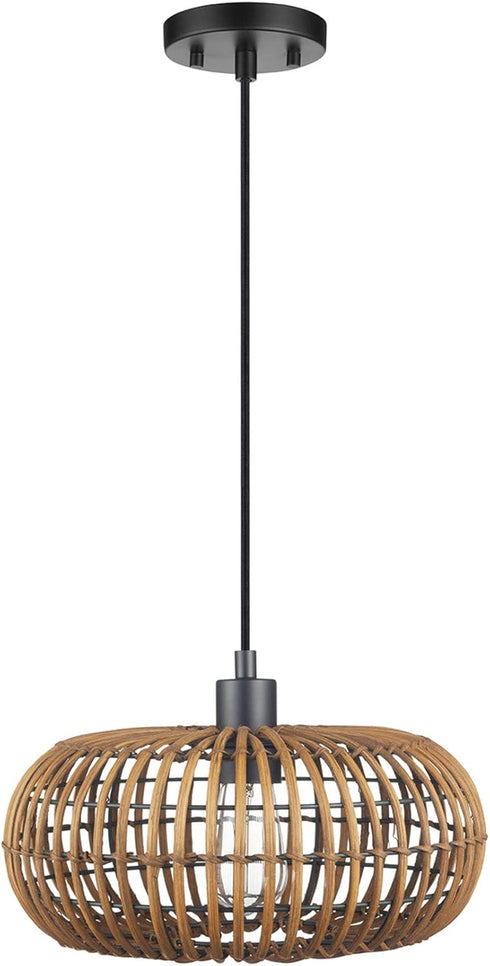 GLOBE Electric x Novogratz 61063 1-Light Pendant Light Fixture, Rattan Shade, Black
