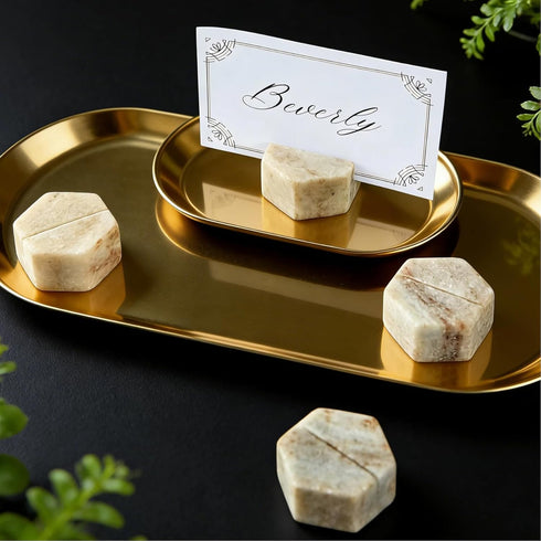 Generic 4 Marble Hexagon Place Card Holders, Exquisite Marble Photo Display Stands, Piece Handmade Creative Card