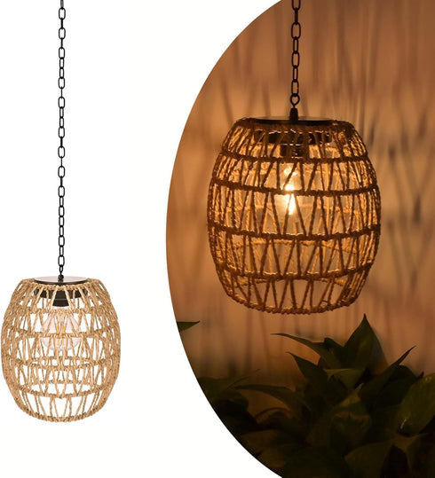 Outdoor Solar Hanging Lantern, Rattan Outdoor Chandelier Solar Chandelier Outdoor Outdoor Chandelier for Gazebo Solar