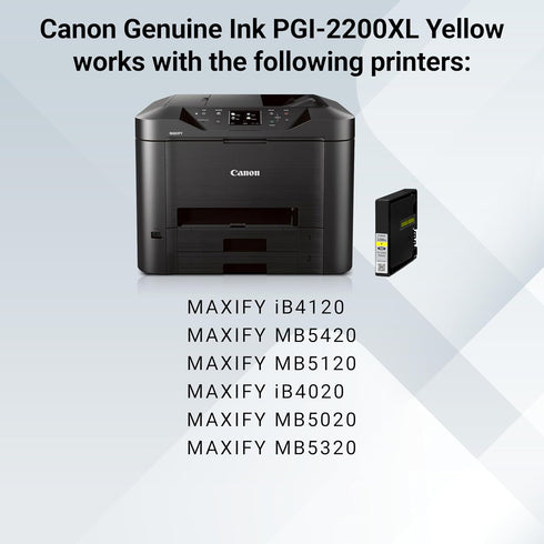 Canon PGI-2200XL IB4120, MB5420, MB5120, IB4020, MB5020, MB5320 Ink Genuine Yellow Ink Tank, Compatible