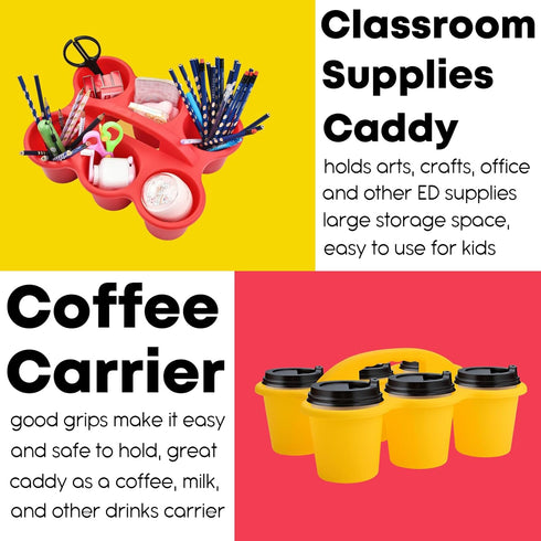 6 Pack 6 ALINK Classroom Caddy Storage Basket with Handle, Plastic Drink Cup Caddy Holder, Compartments for Kids