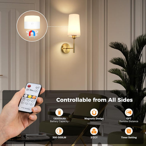 1 Pack 13000 Bulb, Bulb Dimmable Bulb mAh Battery Light Rechargeable with Remote, Wireless Light for Lamp Sconces Home