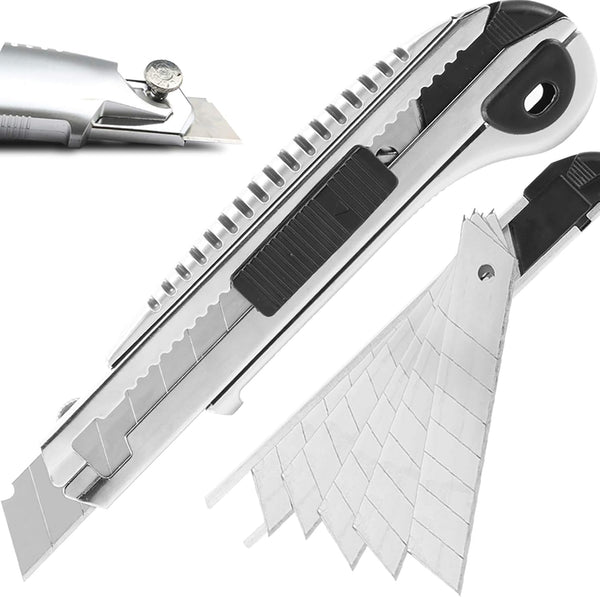 DOWELL Utility Knife - Retractable Heavy Duty Box Cutters with 5PCS Extra Blades, Self Loading Blades Function