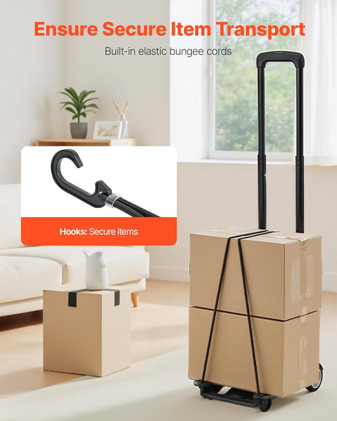 110 lbs 2 1 VEVOR Folding Hand Truck, Load Capacity, Collapsible Luggage Cart with Wheels & Elastic Rope, Utility Dolly